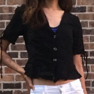 Top shop tie sleeve peplum blouse black sz 6